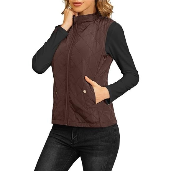 Women Quilted Vest Zip Up Stand Collar Lightweight Gilet Sleeveless Outerwear - Picture 2 of 5